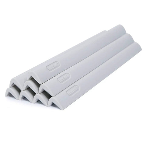 Baby Proof Corner Guards And Edge Protectors Set 8 Pack Soft Silicone Cushions Gray stacked showing padding and adhesive side