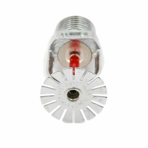 Built Different Heavy Duty Fire Sprinkler Heads 10 Pack Pendant Style Featuring Slick Red Glass Bulb And Fast Activation Trigger showing the red bulb and metal nozzle.