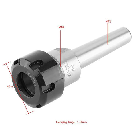 MT2 To M10 Taper Collet Chuck Holder Face Milling Arbor Adapter For CNC Machining shown with measurements for size reference