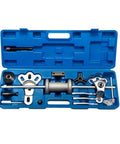 Universal Auto Bearing Hub Puller Slide Hammer Kit For Axle Seal Disassembly Tool Set For Garage Mechanics Fixing Rigs Or Beaters To Restore Wheel Hubs Cars Trucks Fast Using Badass Gear To Get The Job Done Without Calling Pros For High Prices. blue plastic case with slide hammer and hub puller parts