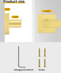 Brushed Gold Dummy Door Handle No Turn Lever For French Doors And Closets, Heavy Duty Ambidextrous Interior Push Pull Door Hardware, Non Functional Single Sided Latch Replacement, 1 Pack size diagram with screws and hex wrench