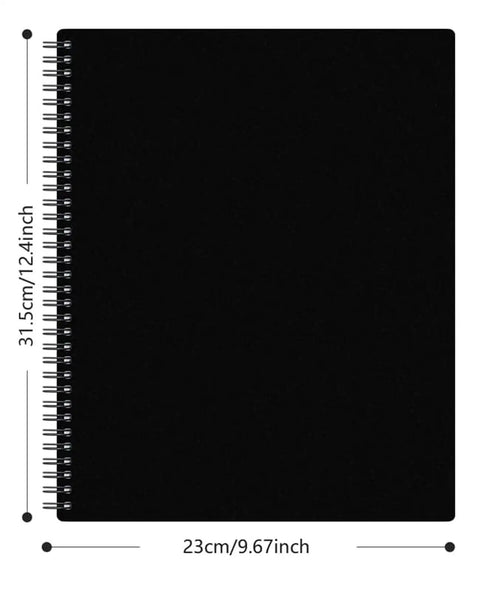 60 Pocket Portfolio Binder With Plastic Sleeves 120 Page File Organizer for Artwork in black with dimensions