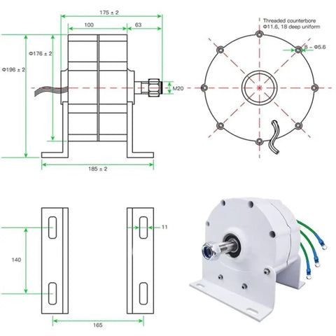 Rock Solid Wind Turbine Generator Delivering 5000W To 10000W Output, Three Phase Permanent Magnet Alternator detailed dimensions.