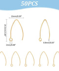 Golden V Shape Stainless Steel Earring Hooks, 50 Pcs Metal Ear Wires with dimensions for DIY Earrings Findings, 25.5x15x0.8mm