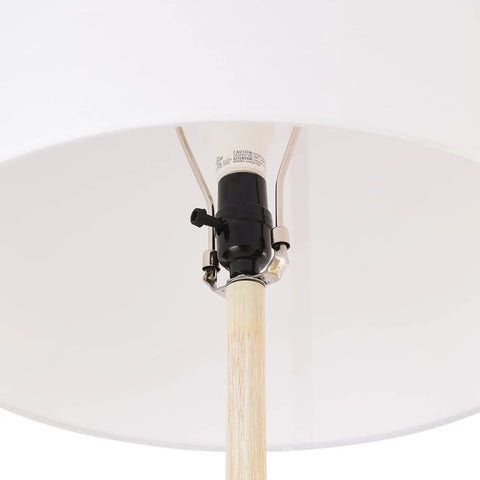 Close-up of E26 base and rotary switch of 65 Inch Floor Lamp With Wood Toned Finish And White Cotton Shade Japandi Style.
