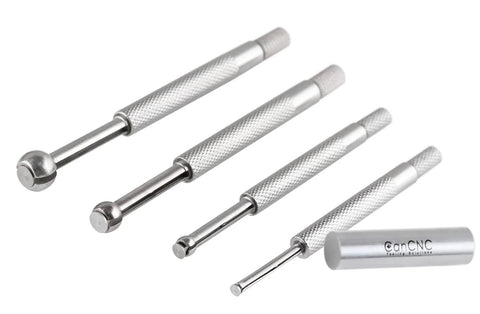 Four-piece ball-type small hole gauge set with knurled steel handles (angled front view)