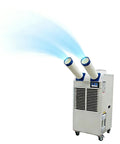 Built Tough Industrial Air Conditioner 18700 BTU Portable AC With 14L Tank And Digital Control blowing cool air from two vents.