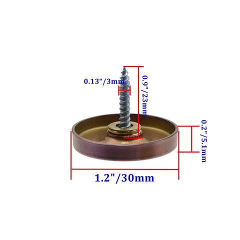 Slick Vintage Brushed Screw Caps With Rust Proof 304 Steel For Wall Mirrors And Coffee Tables Easy Grip Decorative Fasteners In Warm Red Copper Finish Top Notch Hardware For Quick Room Refresh Set Of Twelve with dimensions shown.
