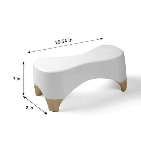 Squat Toilet Stool For Adults And Kids, 7 Inch Tall, Non Slip Poop Stool With 550 Lbs Capacity, White And Bamboo Color, side view