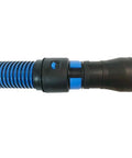 Close-up of 16 Foot Antistatic Wet And Dry Vacuum Hose With Universal Power Tool Adapter For Shop Vacs Blue Grounded Electrostatic Dissipative