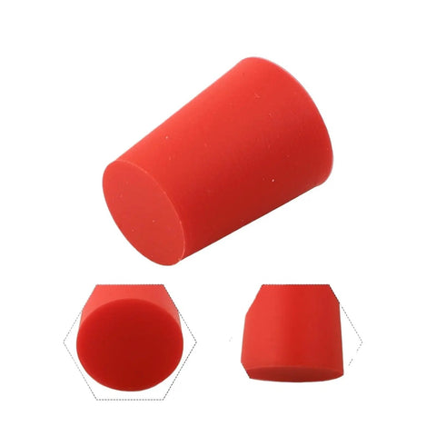 Solid Silicone Rubber Tapered Plugs Assortment Kit 125 Piece Heavy Duty Stopper Set For Painting Oiling And Hydraulic Impregnation Tasks That Hold Up To Heat And Wear Without Flaking Or Shrinking Out There. red silicone tapered plug shown in three views