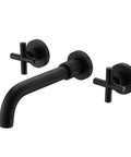 Matte Black Brass Wall Mounted Bathroom Faucet With Dual Cross Handles Lavatory Vanity Sink Faucet Includes In Wall Rough In Valve Boss Grade Solid Brass Craft Drip Free Ceramic Cartridge Built To Last