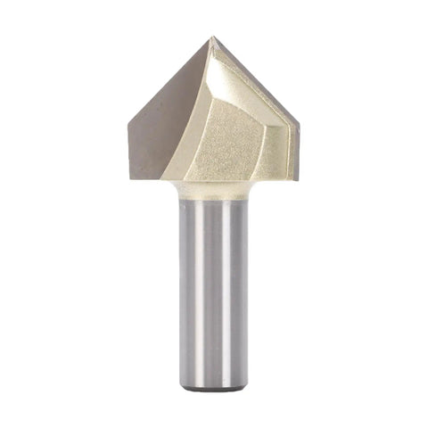 Get That Perfect V-Groove With This 1/2 Inch Shank 90 Degree Router Bit featuring A Massive 1-1/8 Inch Dia Carbide Tipped Blade for woodworking.