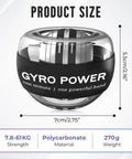 Gyro Ball Hand Exerciser With Counter And Auto Start Gyro, Wrist And Forearm Strengthener For Quick Arm Workouts, LED Lights And Colorful Display, Portable Grip Trainer For Strength, Endurance, And Real Fast Gains. 7cm polycarbonate, 270g