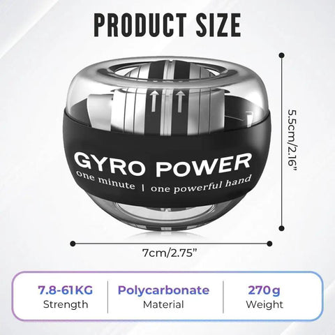 Gyro Ball Hand Exerciser With Counter And Auto Start Gyro, Wrist And Forearm Strengthener For Quick Arm Workouts, LED Lights And Colorful Display, Portable Grip Trainer For Strength, Endurance, And Real Fast Gains. 7cm polycarbonate, 270g