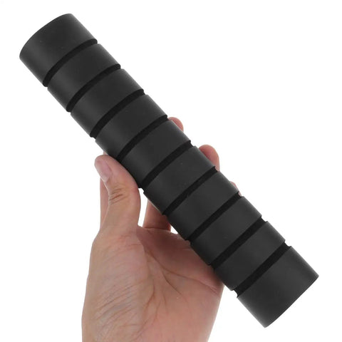 Hand holding a black Three Pack Pull Up Bar Grip Sleeve with Anti Slip Sponge Pads for Non Skid Hand Guards