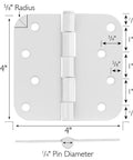 Heavy Duty 4 Inch Interior Door Hinges White Steel 3 Pack Smooth Swinging Removable Pin dimensions and details.