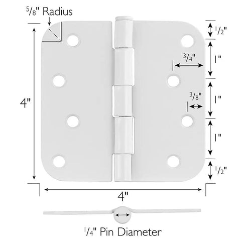 Heavy Duty 4 Inch Interior Door Hinges White Steel 3 Pack Smooth Swinging Removable Pin dimensions and details.