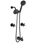Upgrade Your Bathroom With This Gotonovo 2 Handle Tub Shower Faucet Set Featuring Dual Head System And Polished Chrome Finish For A Sleek Modern Look That Will Totally Freshen Up Your Daily Routine. black 2-handle tub shower faucet set with dual shower heads and hand shower