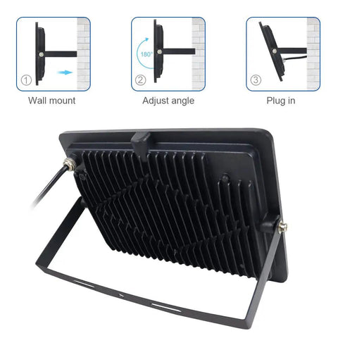 Back view of 2 Pack 100W UV Flood Lights Blacklight For Outdoor Use IP66 Waterproof Stage Lighting with adjustable bracket