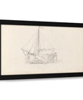 Sailboat On Land 1856 Framed Art Print 24x16 Inches In Black Modern Wood Frame Dope Nautical Wall Decor For Living Room Or Office