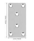 Stainless Steel Furniture Braces Set Flat Straight Brackets For Wood Repair And Fixing Burr Free Finish with 5 Holes, Dimensions Shown