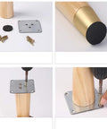 Premium Heavy Duty Rubber Wood Furniture Support Legs Set Of Four for Couches, with mounting hardware and installation process.