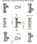 Premium KF25 To KF16 Unequal Tee Vacuum Fitting With Dual KF25 Flanges And Center KF16 ISO KF Adapter For Vacuum Systems No Logo Precision Machined Beefy And Built To Last, CAD drawing
