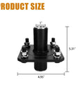 Front view of Beefy Tail Wheel Hub for Rotary Cutter, 4 bolt holes, 1 inch axle universal fit, heavy-duty black hub with dimensions