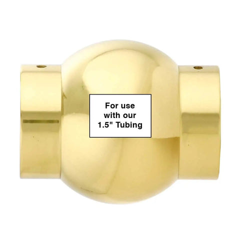 Slick Polished Brass Ball Joint Fittings 1 1/2 Inch Diameter for Tubing Connectors, solid brass, seamless design.