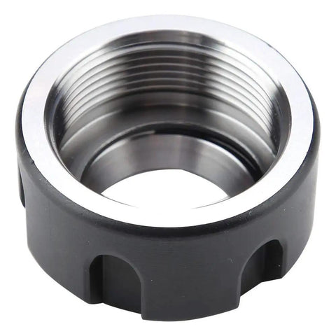 Collet Clamping Nut For Lathe Tools, black finish, showing interior threading and durable 42CrMo steel construction.