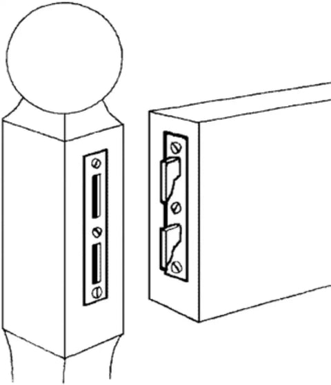 Illustration of Premium Heavy Duty Steel Bed Rail Fasteners Set Of Four Mortise Bed Frame Brackets hardware details.