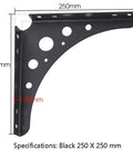 Heavy Duty Wrought Iron Corner Shelf Bracket Featuring A Solid Right Angle Triangle Frame For Wall Mounted Diy Storage Rack And Room Organization Gear That Is Totally Badass And Built To Last, 250mm size.