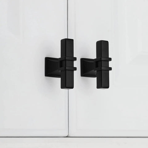 10 Pack Matte Black Cabinet Knobs For Cabinets And Drawers 50mm Length 30mm Height 20mm Base Stainless Steel Square Tube T Bar Kitchen Hardware Easy Install Durable Dresser Knob Pulls For Kitchen Makeover on white cabinet doors