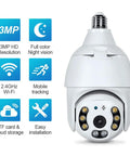 Light Bulb Security Camera 2K 4MP Outdoor Waterproof With 360 Degree View, 2.4G WiFi Wireless, Motion Detection features overview