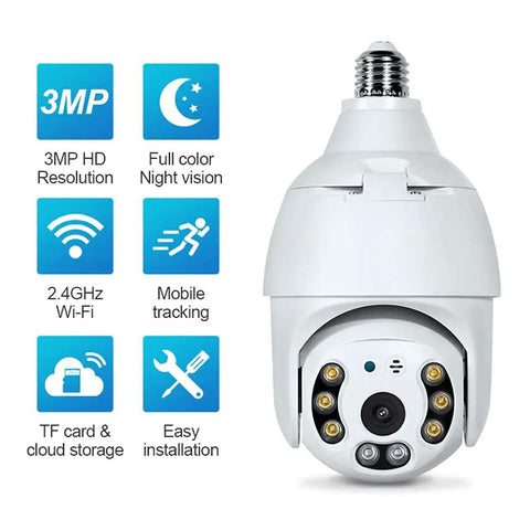 Light Bulb Security Camera 2K 4MP Outdoor Waterproof With 360 Degree View, 2.4G WiFi Wireless, Motion Detection features overview