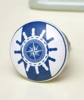 One Hundred Pack Blue Ceramic Ship Wheel Drawer Knobs For Kitchen Cabinets And Dressers Rust Free Flat Back Door Pulls Smooth Top Shelf Hardware Set, 1.5-inch round handle.