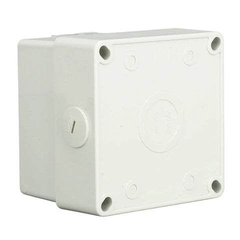 Weather Resistant Outdoor Electrical Outlet With IP66 Splash Proof Rating And Heavy Duty Three Prong Design For Rock Solid Backyard Power Hookups In All Weather, white receptacle box with mounting holes.