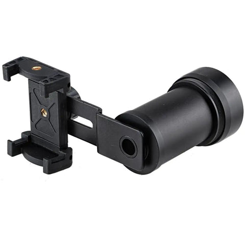 Rifle Scope Smartphone Adapter for Hunting and Birding - Quick Lock System, All-Aluminum Frame, side view of black adapter
