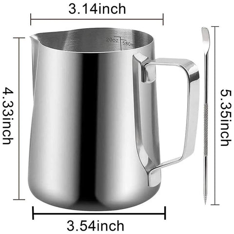 Pro Grade 20 Oz Stainless Steel Milk Frothing Pitcher For Latte Art At Home, 304 Stainless, Rust Resistant, 600 Milliliter Capacity