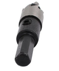 Close-up of 13mm Hole Saw Kit With 68mm Overall Length Pro Grade HSS Cutter, solid black finish, hex wrench included in set