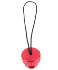 Red valve cap from 5 Pack Scuba Tank Valve Dust Cap Protectors And Lightweight Valve Cover Caps For Diving Easy Snap On Durable Gear Accessory Keeps Air Tank Valves Clean Safe And Ready For Underwater Adventures
