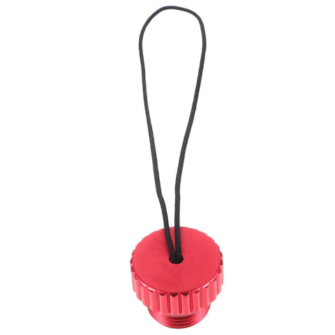 Red valve cap from 5 Pack Scuba Tank Valve Dust Cap Protectors And Lightweight Valve Cover Caps For Diving Easy Snap On Durable Gear Accessory Keeps Air Tank Valves Clean Safe And Ready For Underwater Adventures