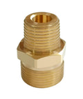 Brass pressure washer coupling with M22-14mm male to 3/8 in NPT male threads, hex nipple adapter