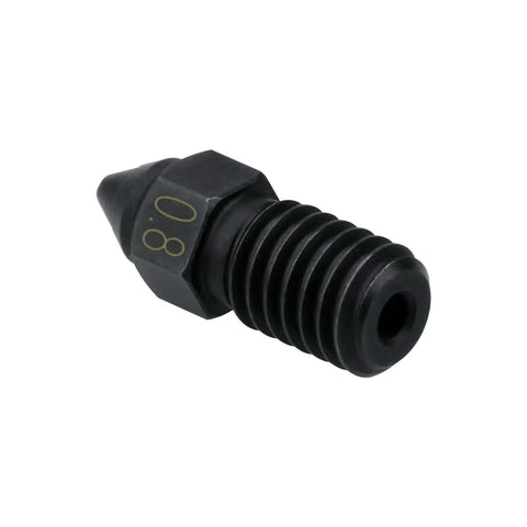 Beefy Hardened Steel Nozzles For 3D Printing Spider Hotend High Speed And High Temp 0.6mm And 0.8mm Dual Pack Up To 450C Compatible With Ender 7 Ender 5 S1 Creality Printers shown is a close-up of the 0.8mm nozzle