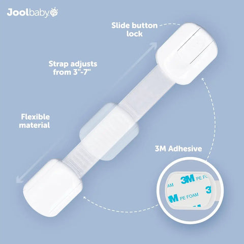 Four Pack Baby Proof Cabinet, Drawer, Fridge, Toilet And Trash Can Locks With 3M Adhesive - No Tools Needed, strap with adhesive pad