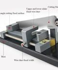 Open Slot Wire Duct Cutter Tool For PVC Ducts And Covers With 45 Degree And 90 Degree Angled Cuts Burr Free Labor Saving Portable Duct Cutting Machine Ideal For Electricians And DIYers On The Go, showing cutting blade and wire duct inserts