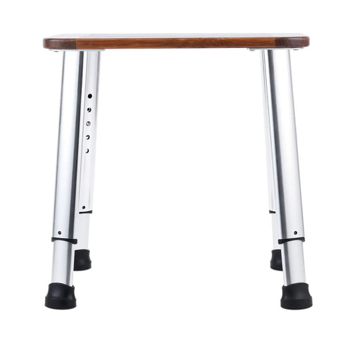 Teak Shower Bench And Bath Stool For Shower Or Tub, height adjustable, lightweight, waterproof bath seat with metal legs.