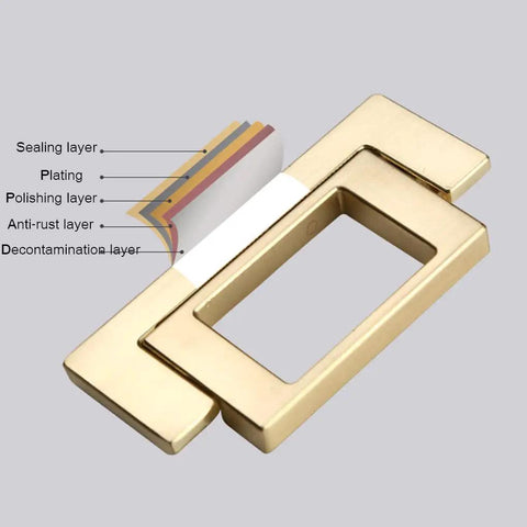 Edge Finger Pulls 2 Pack Concealed Cabinet Handles, gold zinc alloy knob with multi-layer finish, showing material layers.