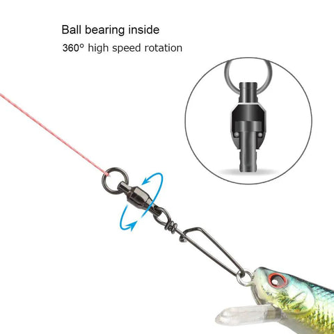 Beefy Snap Swivels With Ball Bearing Free Rotation Black Nickel Barrel Swivels For Saltwater And Freshwater Fishing Copper Body Stainless Steel Safety Snap Size Five 20 Pcs, lure connected